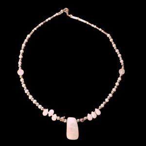 PINK PEARLY BEADS WITH PINK  ROCK PENDENT NECKLACE